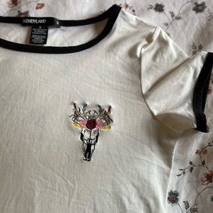 Super Soft Deer Skull Embroidered T-shirt Tunic